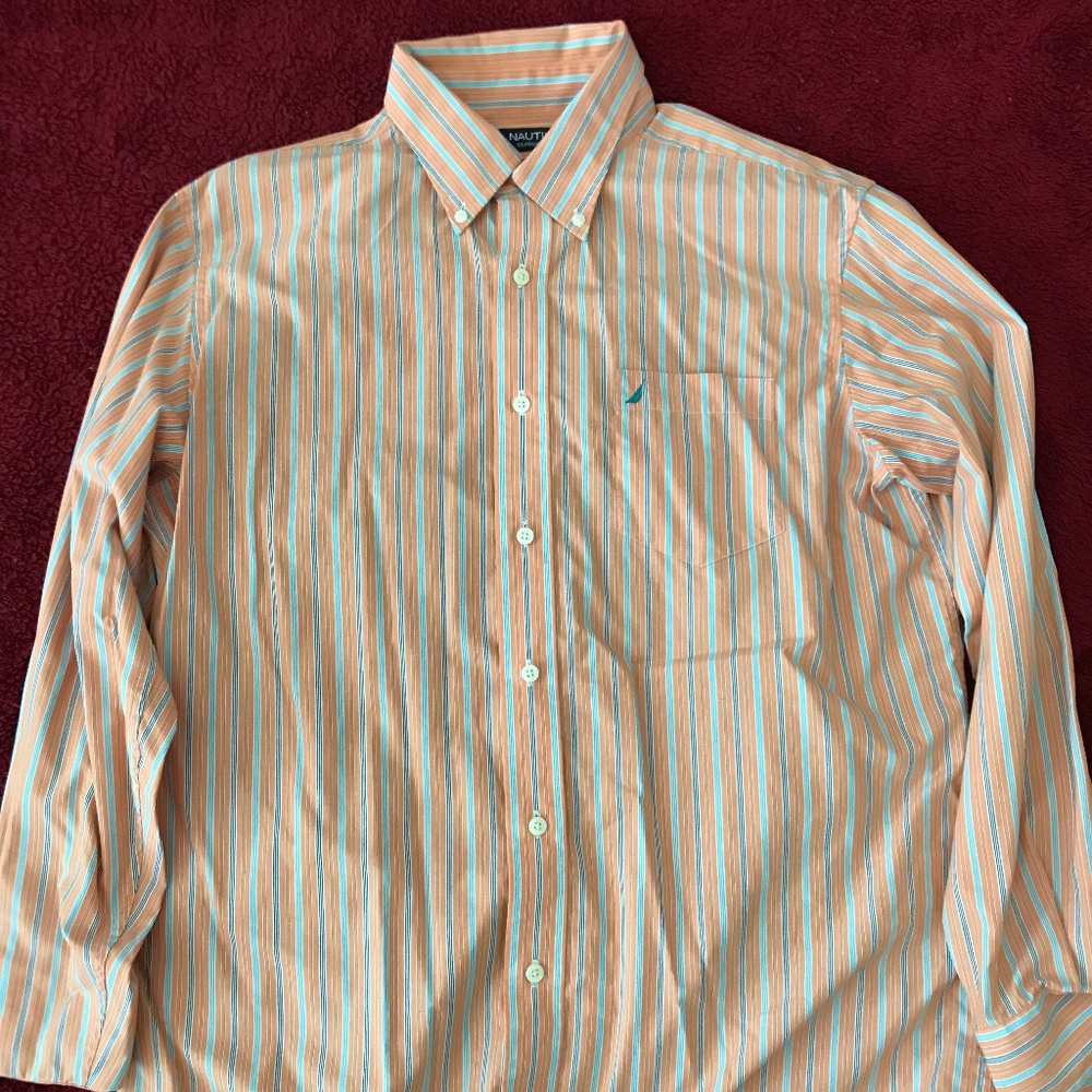 Nautica Multi-Stripe Classic Fit Long Sleeve Shirt